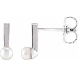 Platinum Cultured Seed Pearl Bar Earrings