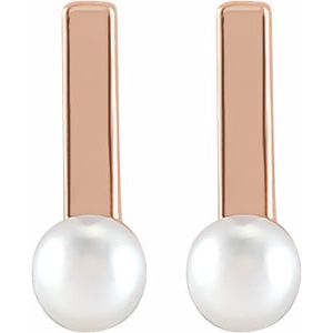 14K Rose Gold Cultured Seed Pearl Bar Earrings