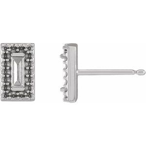 Sterling Silver 4x1.5 mm Straight Baguette Halo-Style Earring Mounting