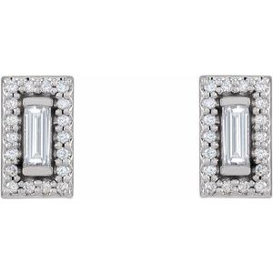 14K Yellow Gold 4x1.5 mm Straight Baguette Halo-Style Earring Mounting – image 3