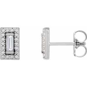 14K Rose Gold 4x1.5 mm Straight Baguette Halo-Style Earring Mounting – image 2
