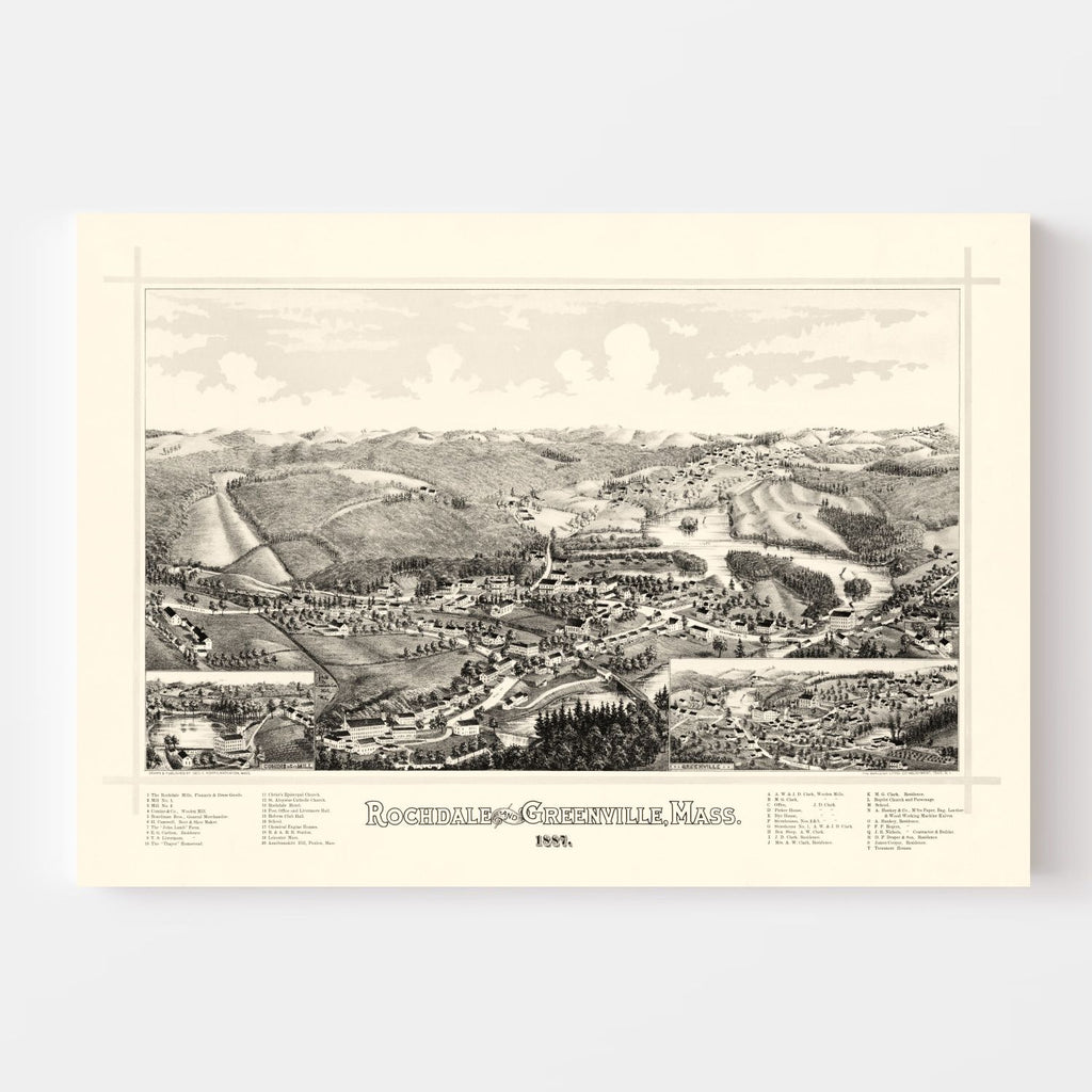 Vintage Map of Rochdale, Massachusetts 1887