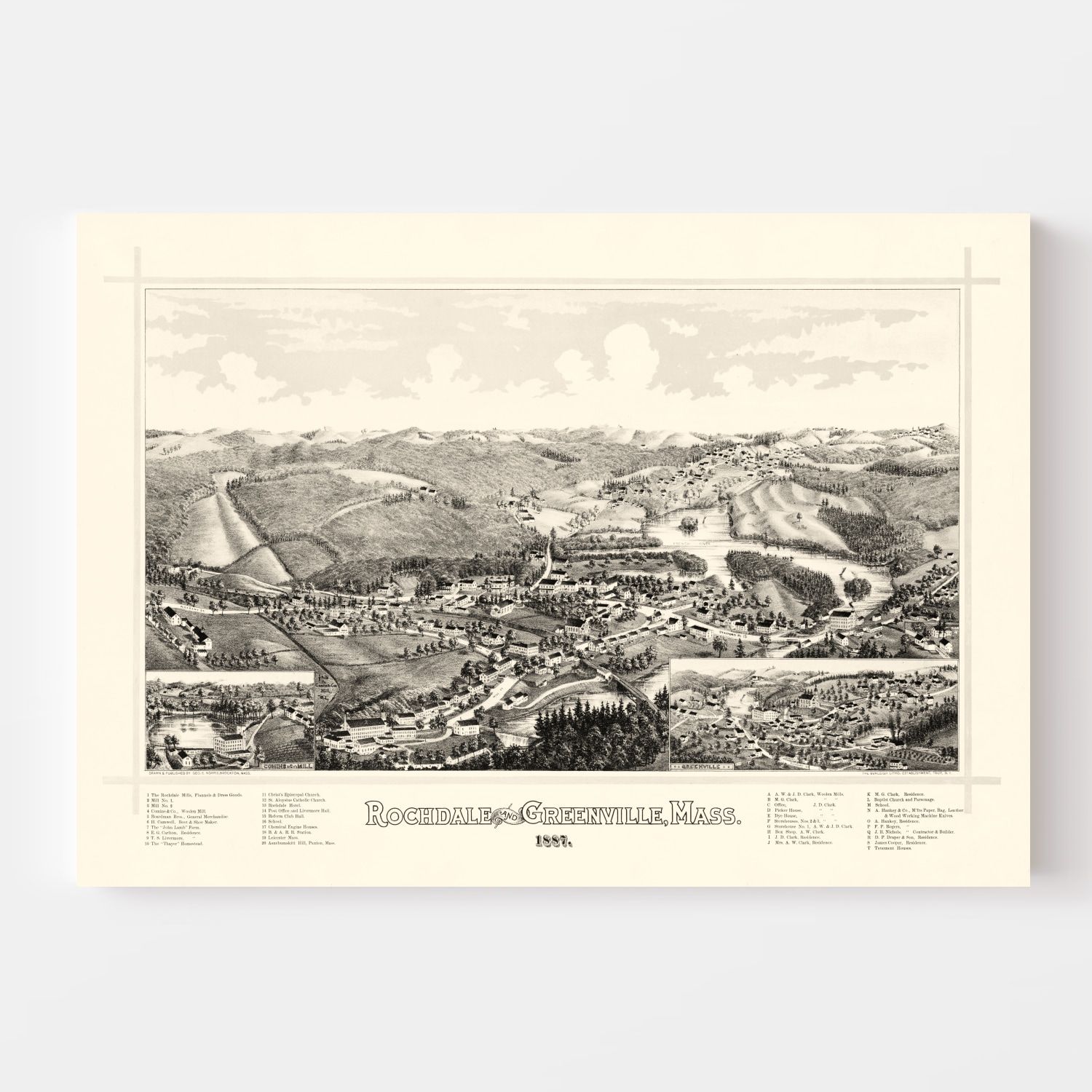 Vintage Map of Rochdale, Massachusetts 1887