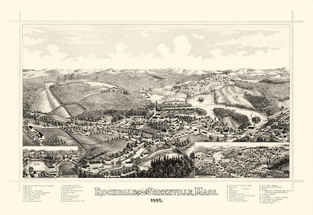 Vintage Map of Rochdale, Massachusetts 1887