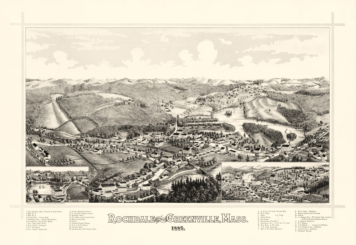 Vintage Map of Rochdale, Massachusetts 1887