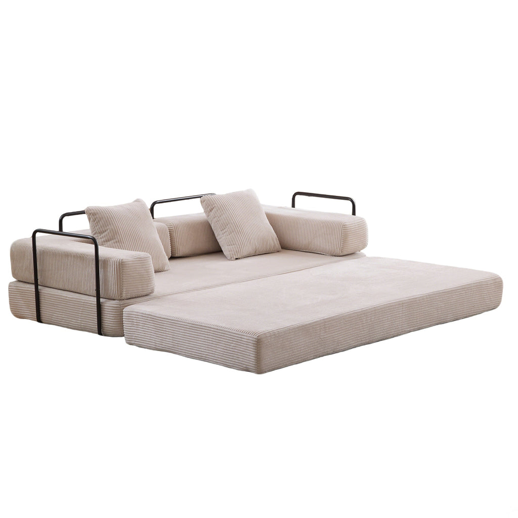 Floor Couch,Compression Sofa,Convertible Floor Sofa Bed-with Pillow Back Support Armrest,Comfy Futon Couch Lounge Sleeper Bed,Corduroy Fabric,for Living Room Bedroom (light grey)