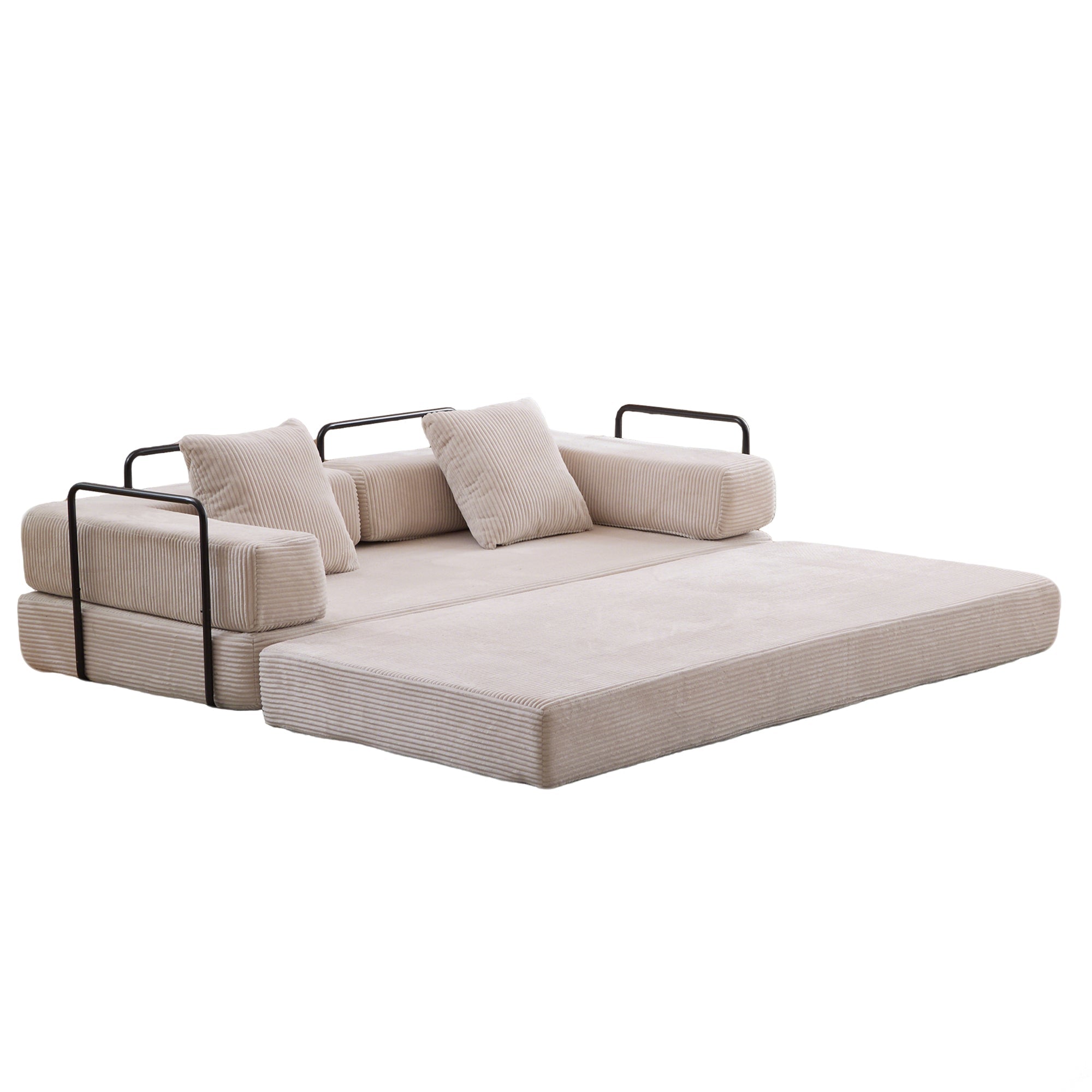 Floor Couch,Compression Sofa,Convertible Floor Sofa Bed-with Pillow Back Support Armrest,Comfy Futon Couch Lounge Sleeper Bed,Corduroy Fabric,for Living Room Bedroom (light grey)
