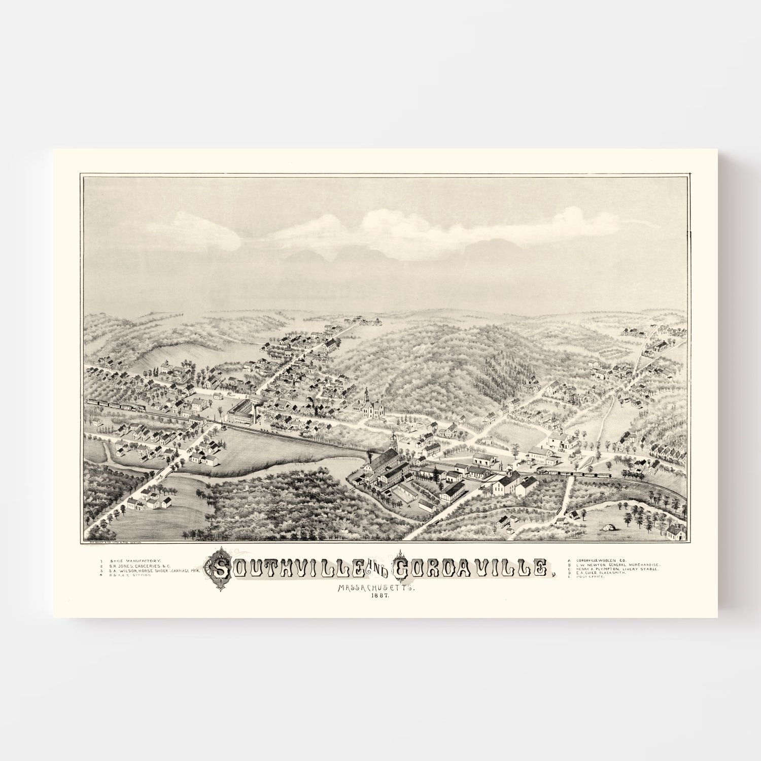 Vintage Map of Southville, Massachusetts 1887