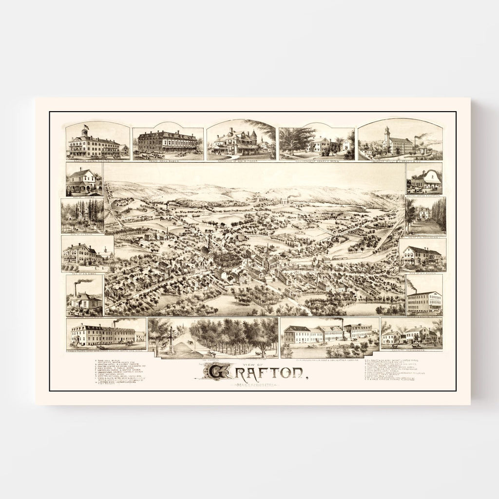 Vintage Map of Grafton, Massachusetts 1887