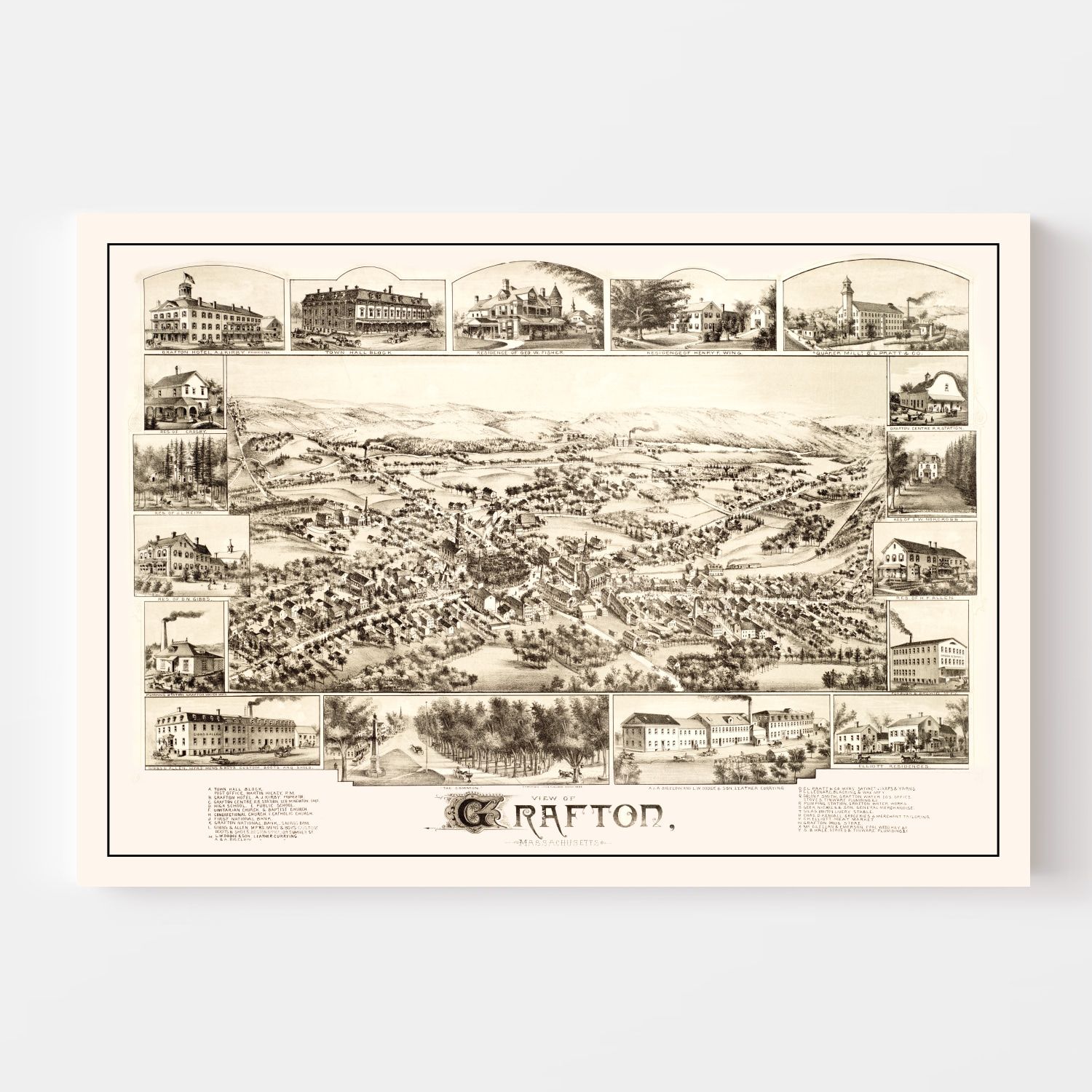 Vintage Map of Grafton, Massachusetts 1887