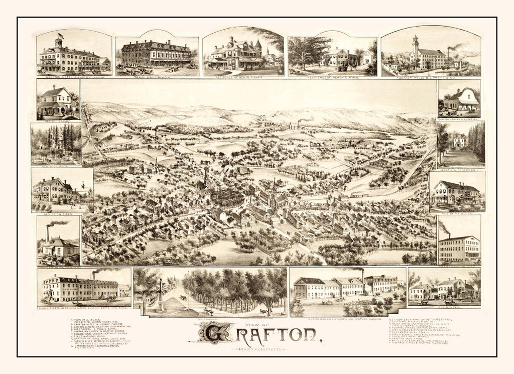 Vintage Map of Grafton, Massachusetts 1887