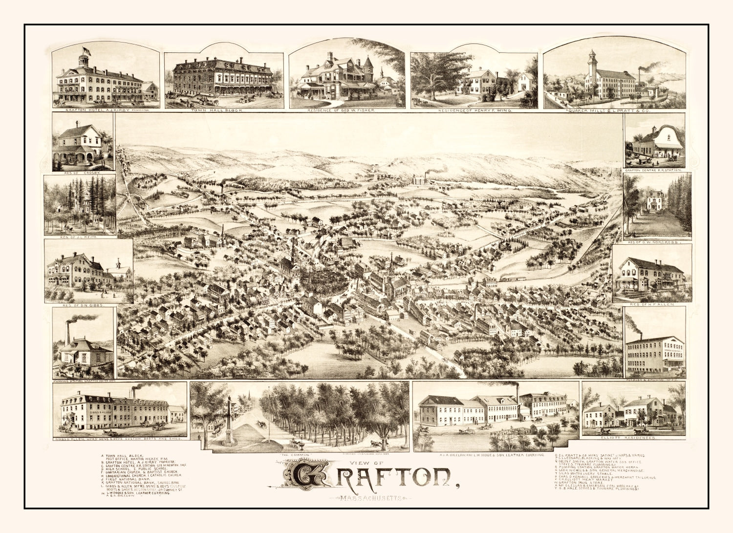 Vintage Map of Grafton, Massachusetts 1887