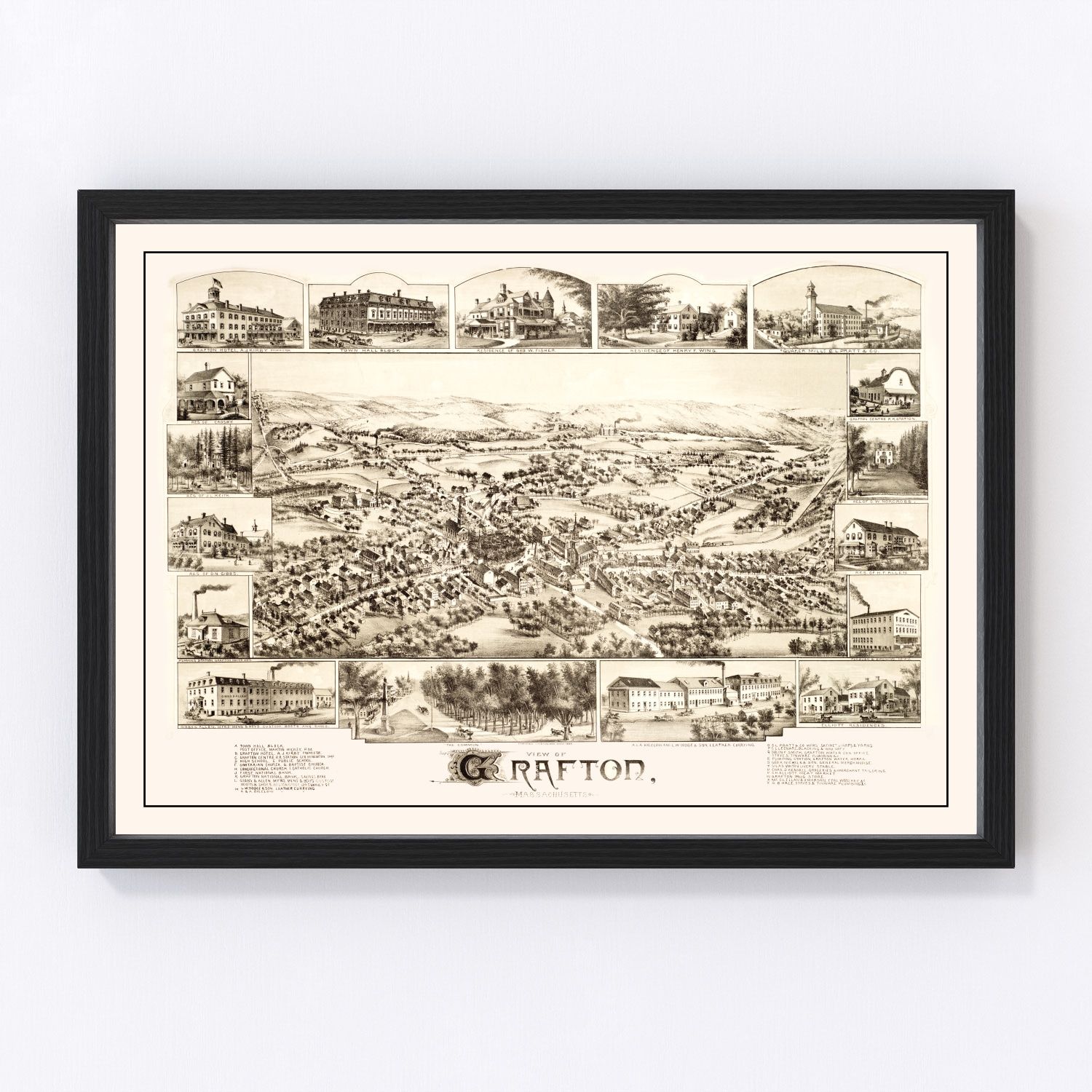 Vintage Map of Grafton, Massachusetts 1887