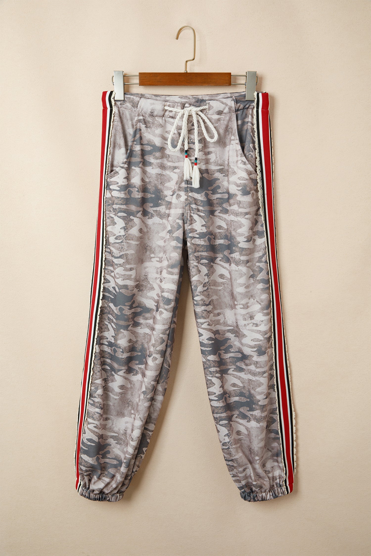 Camo Stripe Side Patchwork Drawstring Pants