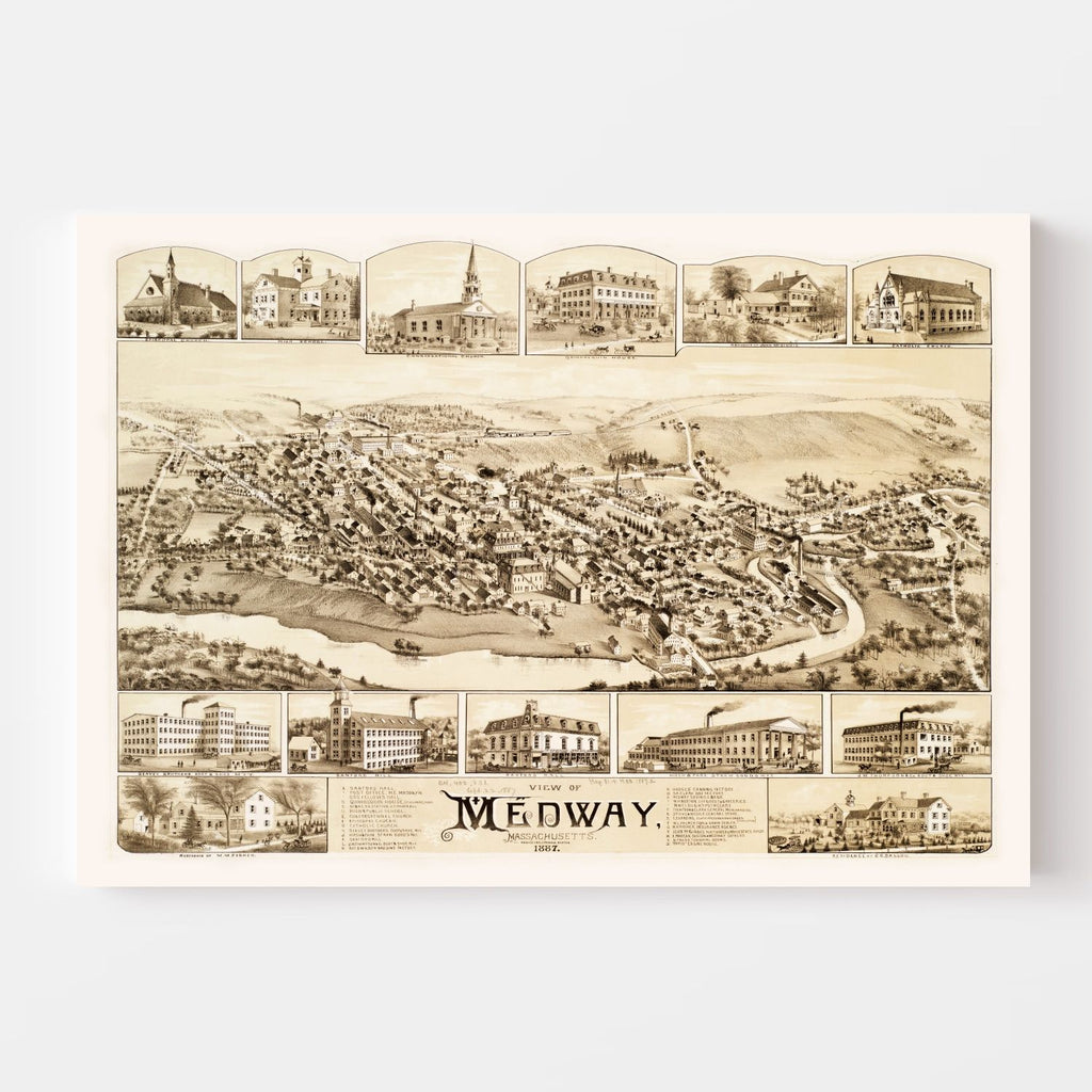Vintage Map of Medway, Massachusetts 1887