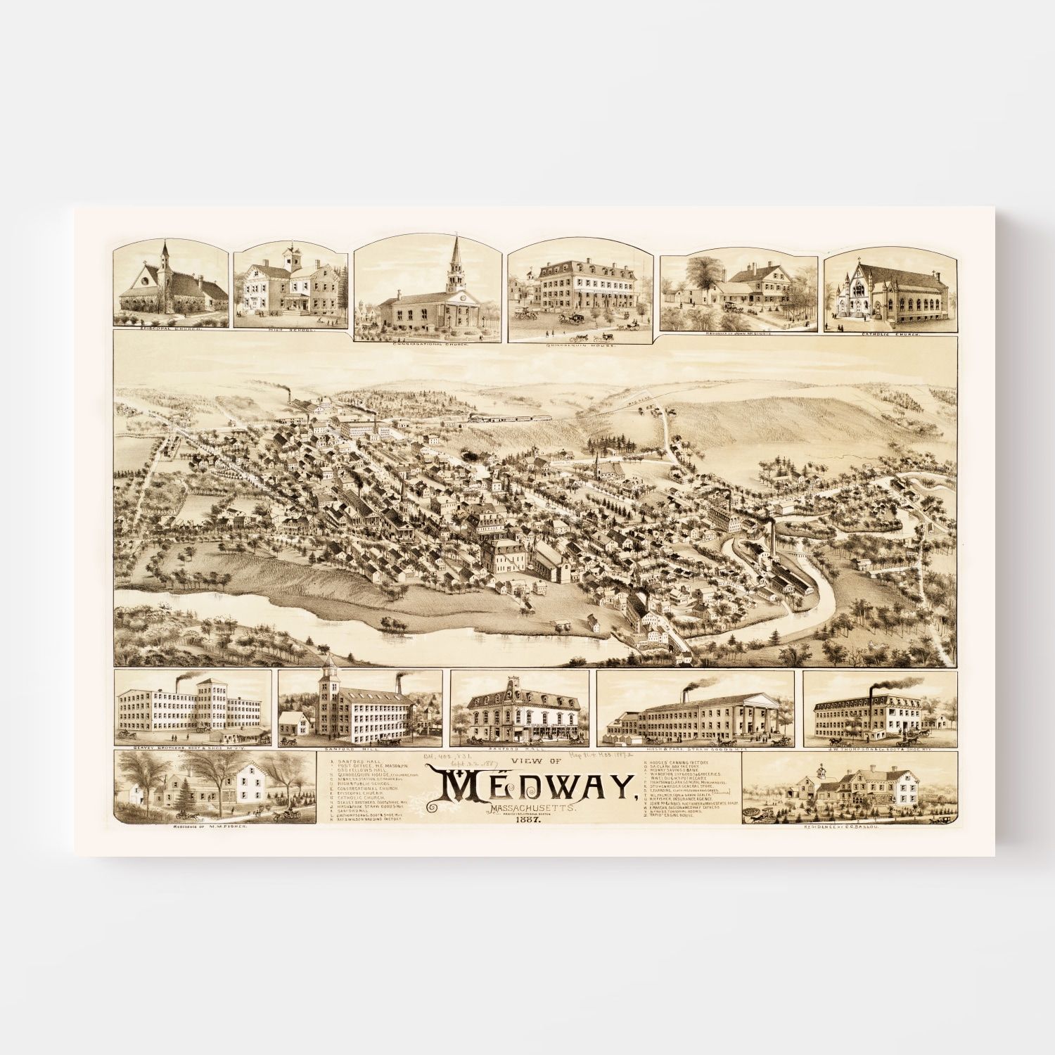 Vintage Map of Medway, Massachusetts 1887