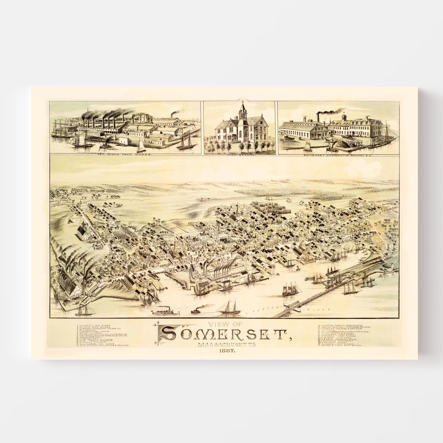 Vintage Map of Somerset, Massachusetts 1887