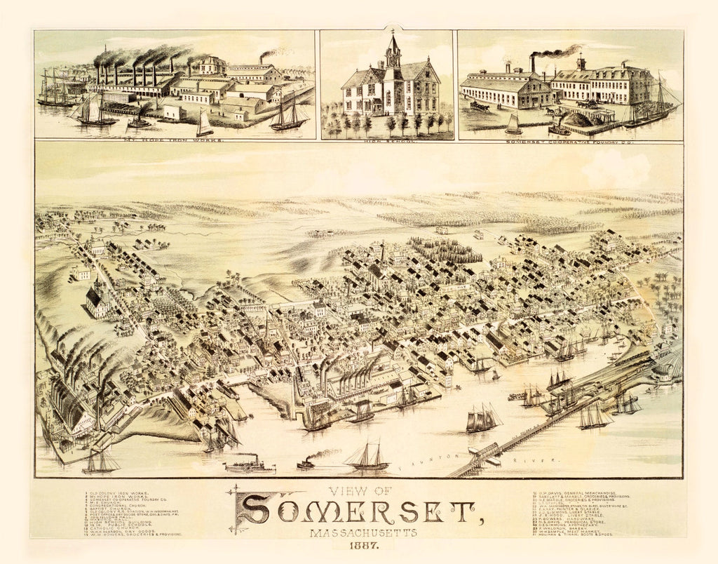 Vintage Map of Somerset, Massachusetts 1887