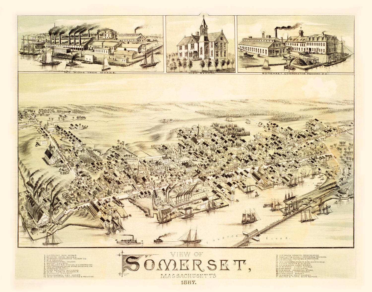 Vintage Map of Somerset, Massachusetts 1887