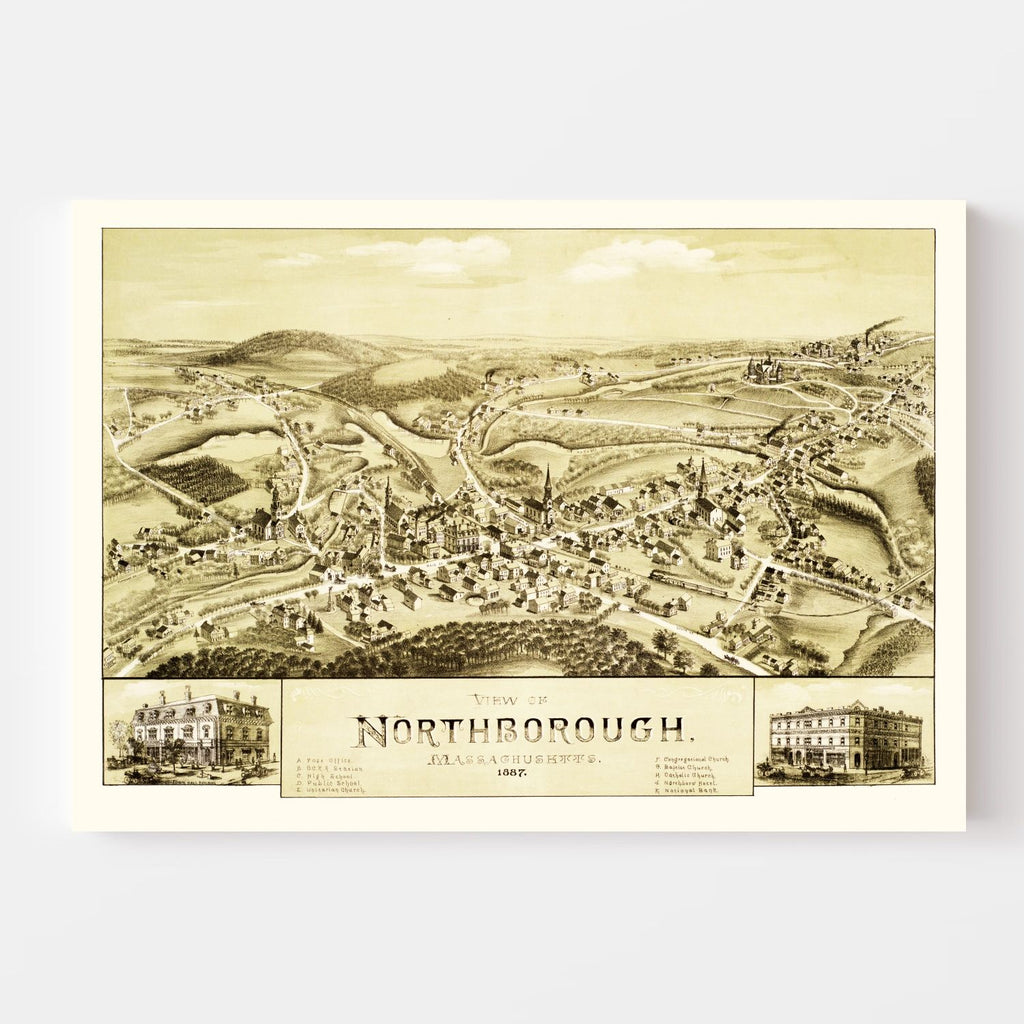 Vintage Map of Northborough, Massachusetts 1887