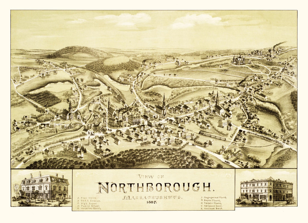 Vintage Map of Northborough, Massachusetts 1887