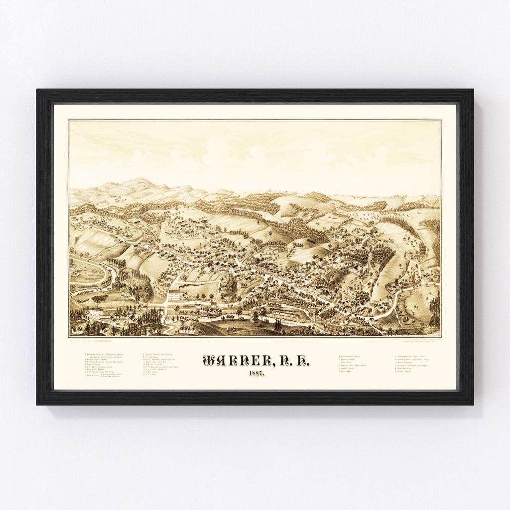 Vintage Map of Warner, New Hampshire 1887