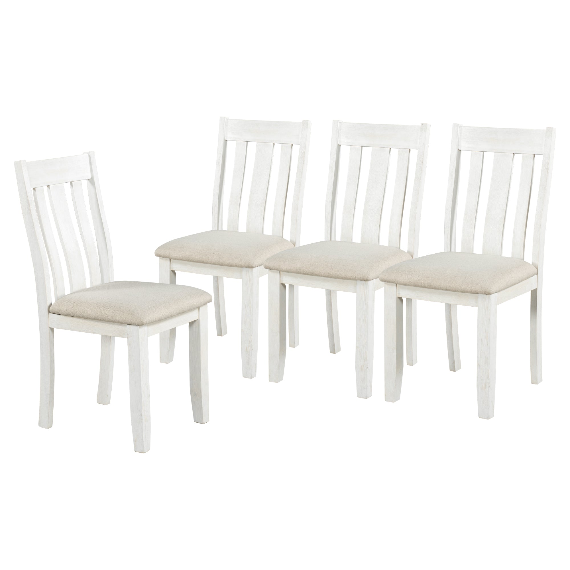 TREXM Retro Style 7-Piece Dining Table Set with Extendable Table, Upholstered Chairs, Brown+White, Solid Wood