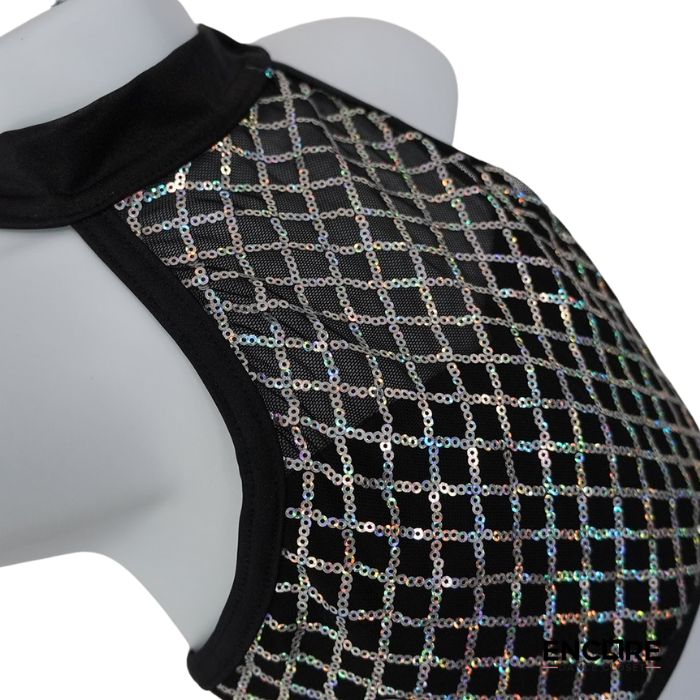 Silver Grid Crop & Black Pants