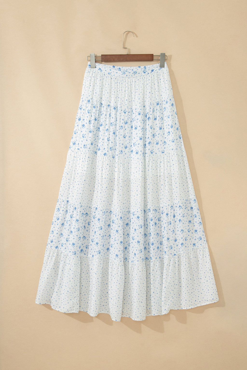 Floral Patchwork High Waist Tiered Maxi Skirt