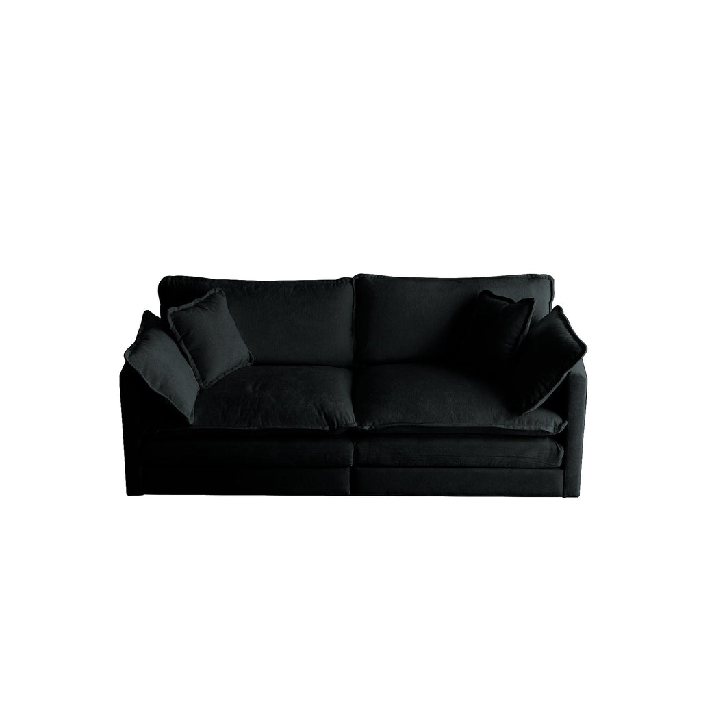 Chenille Two-Seater Sofa with 1 Footrest, 2 Seater L-Shaped Sectional with Ottoman,Loveseat with Ottoman for Small Living Space, Black Chenille