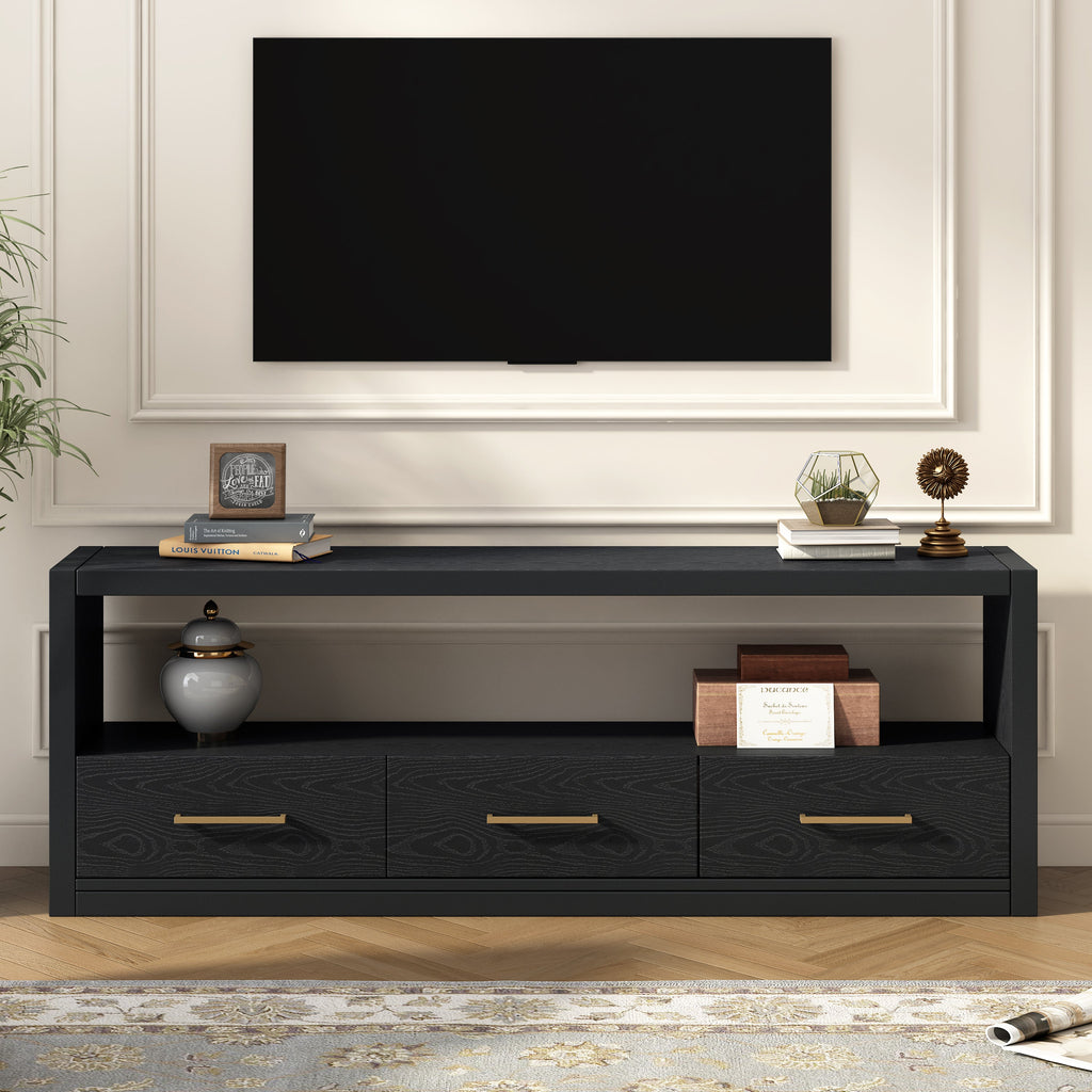 Mirod Stylish TV Stand with Ample Storage,Classic Design with Three Drawers and Spacious Surface,Minimalist Metal Handles,Versatile as TV Console or Side Cabinet