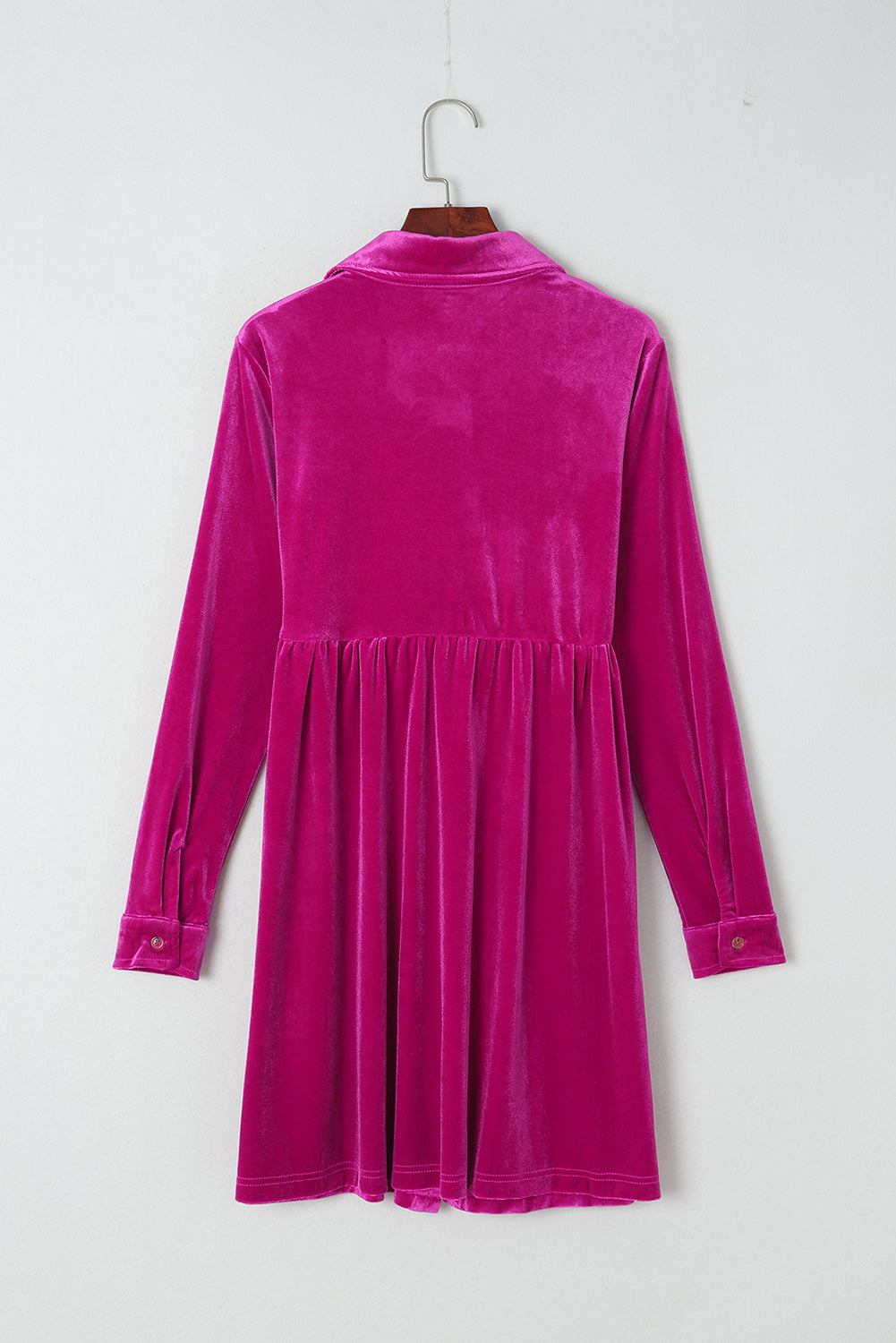 Velvet Ruffle Buttoned Long Sleeve Dress