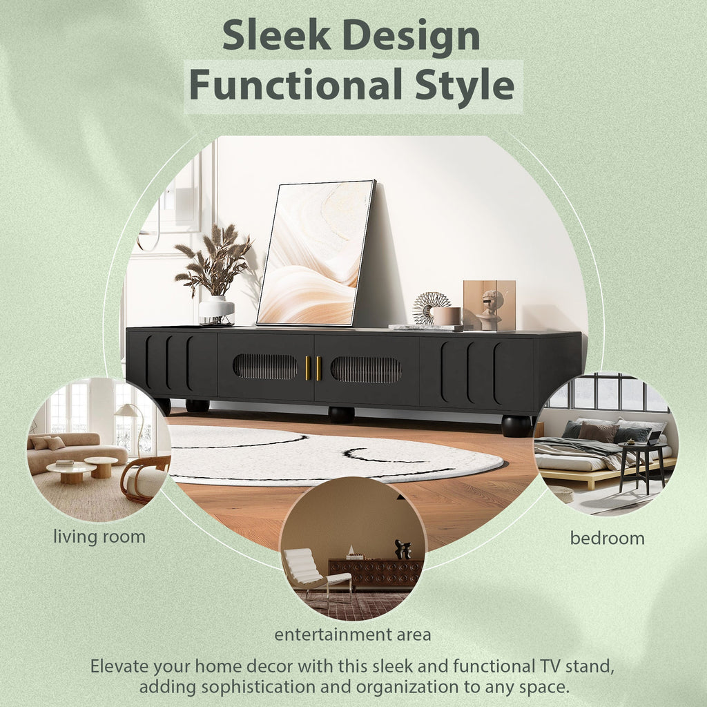 U-Can Modern TV Stand for TVs up to 80 Inches, Entertainment Center with Glass Door, TV Storage Cabinet with Solid Wood Legs and Metal Handles for Living room(OLD SKU:WF323694AAB )