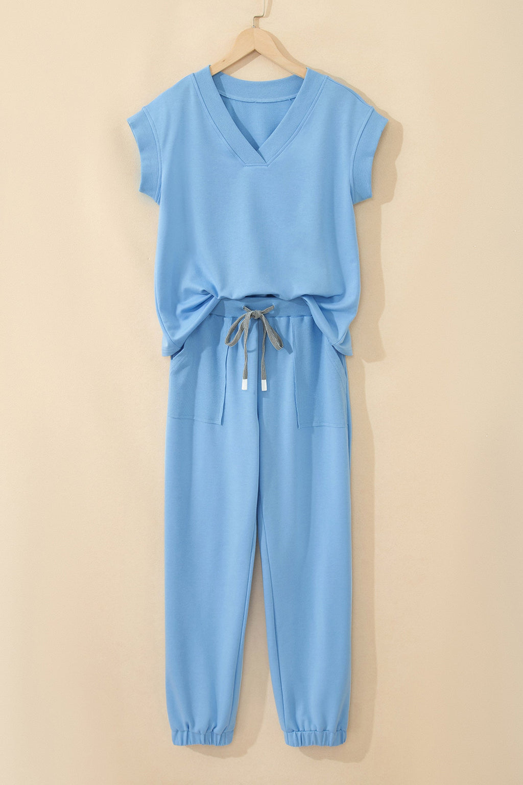 Solid V-Neck Tee & Drawstring Pants Set