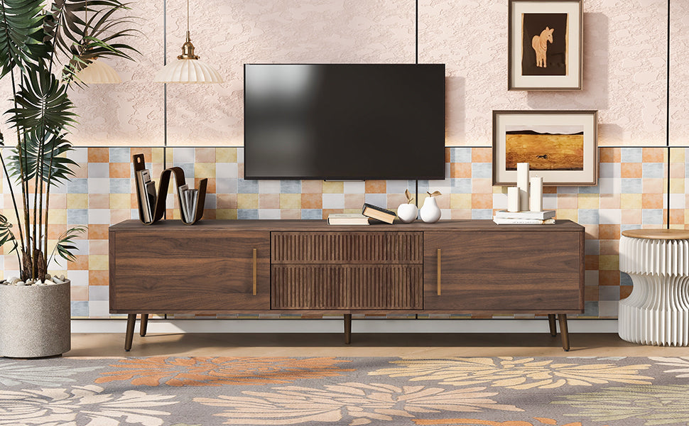 Mid Century TV Stand with 2 Drawers, Media Console Table for TVs up to 80'', Entertainment Center with Storage for Living room, Bedroom, Home Theatre