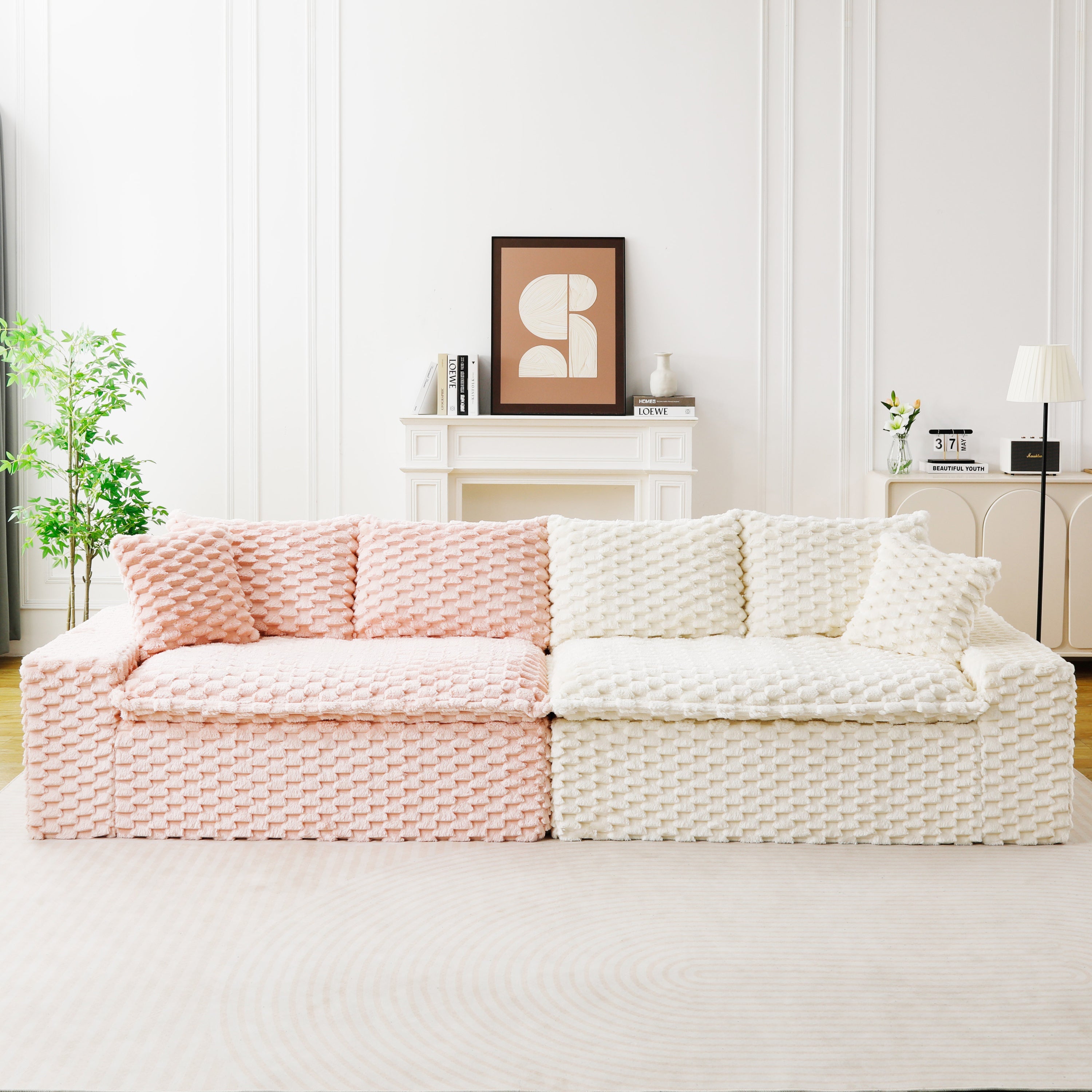 Luxury Color-Block Turtle Velvet Multifunctional Sofa - Arrangeable in Single Row, Side-by-Side or Facing Each Other, Stylish Living Room Furniture for Cozy Home Decor
