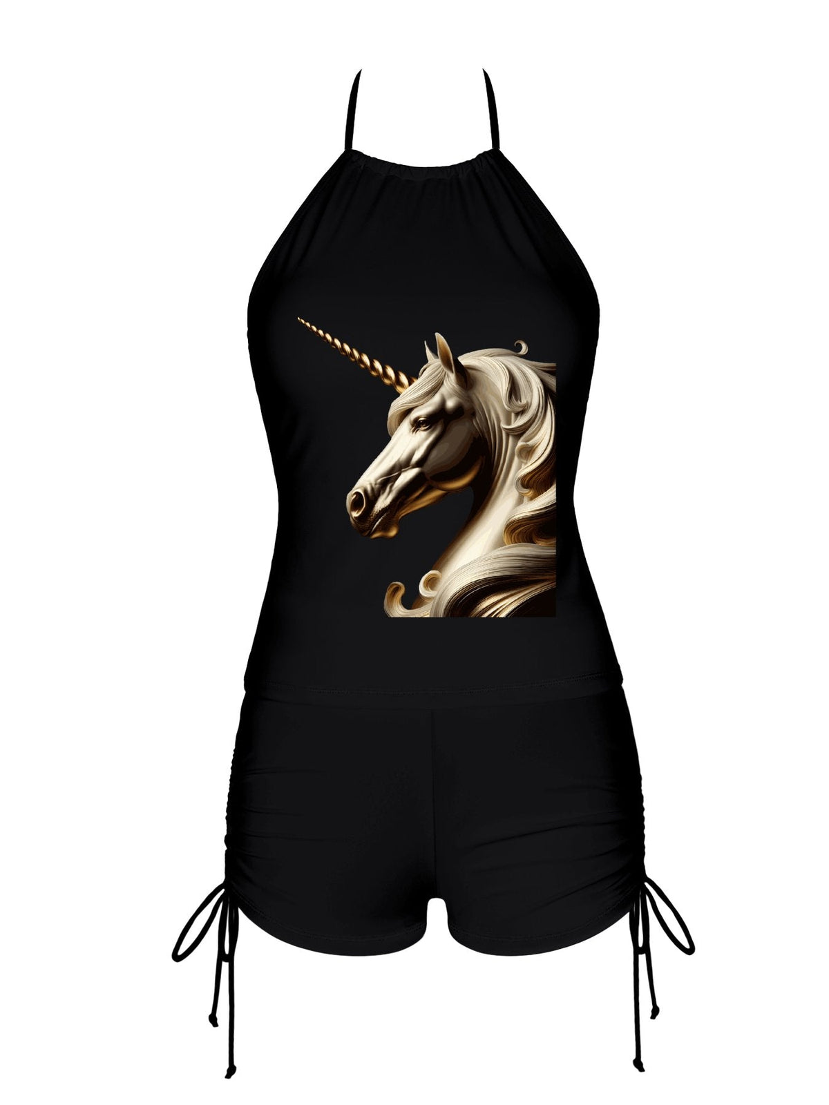 Golden Unicorn Tankini 2-piece Swimsuit with Shorts for Women (Front Printing)
