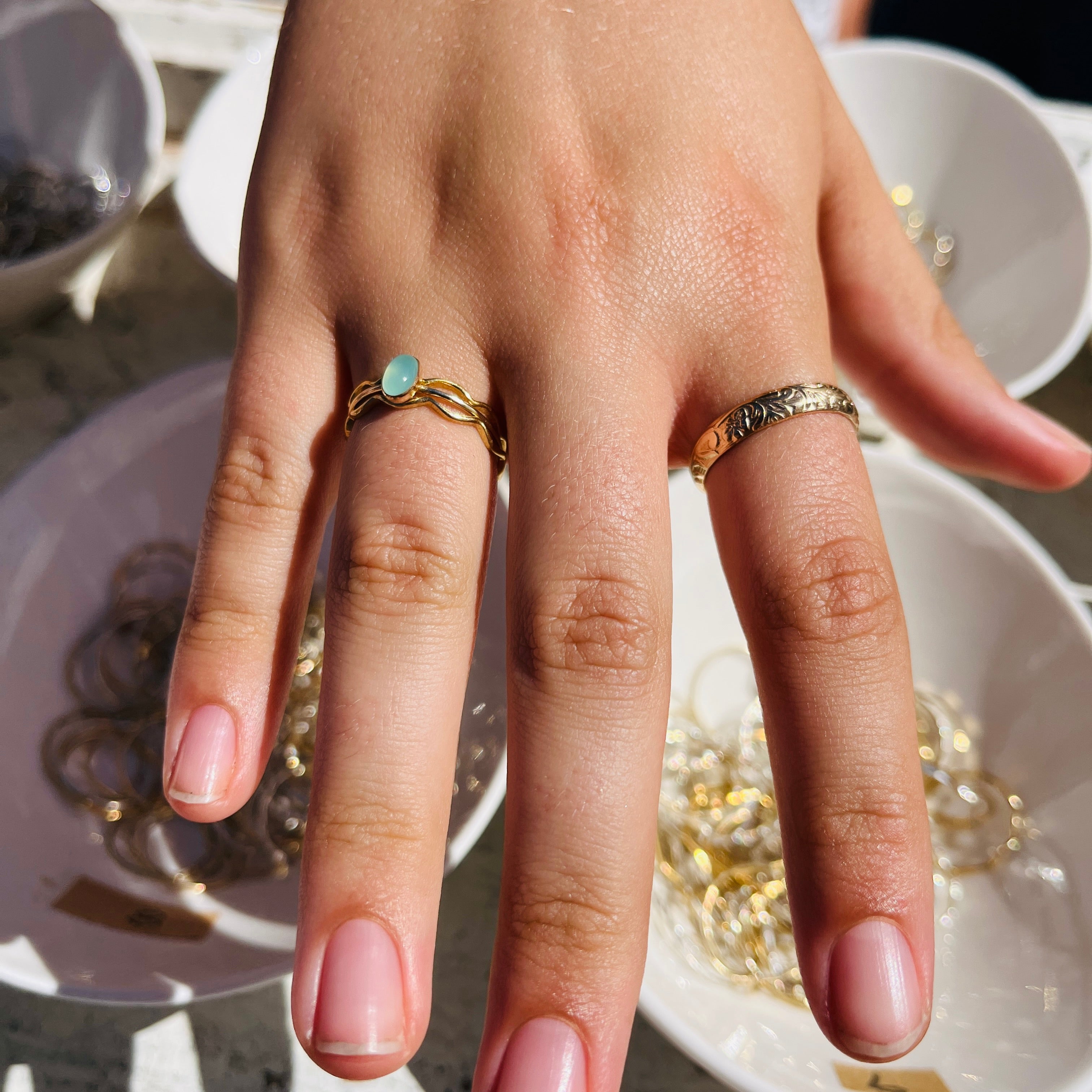 14k gold filled OVAL AQUA CHALCEDONY GEMSTONE RING