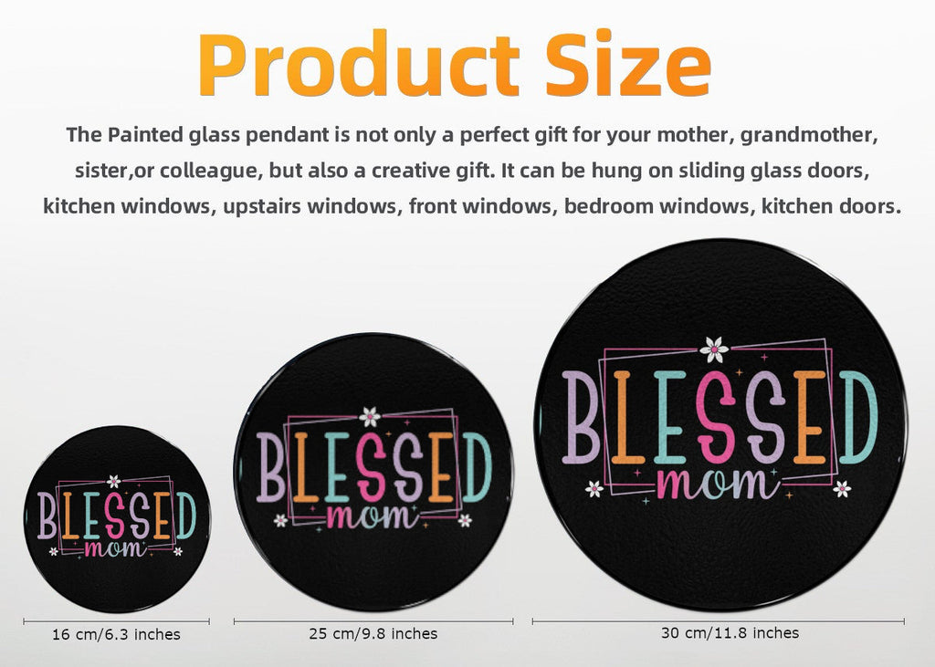 Blessed Mom Black Glass Suncatcher with Chain