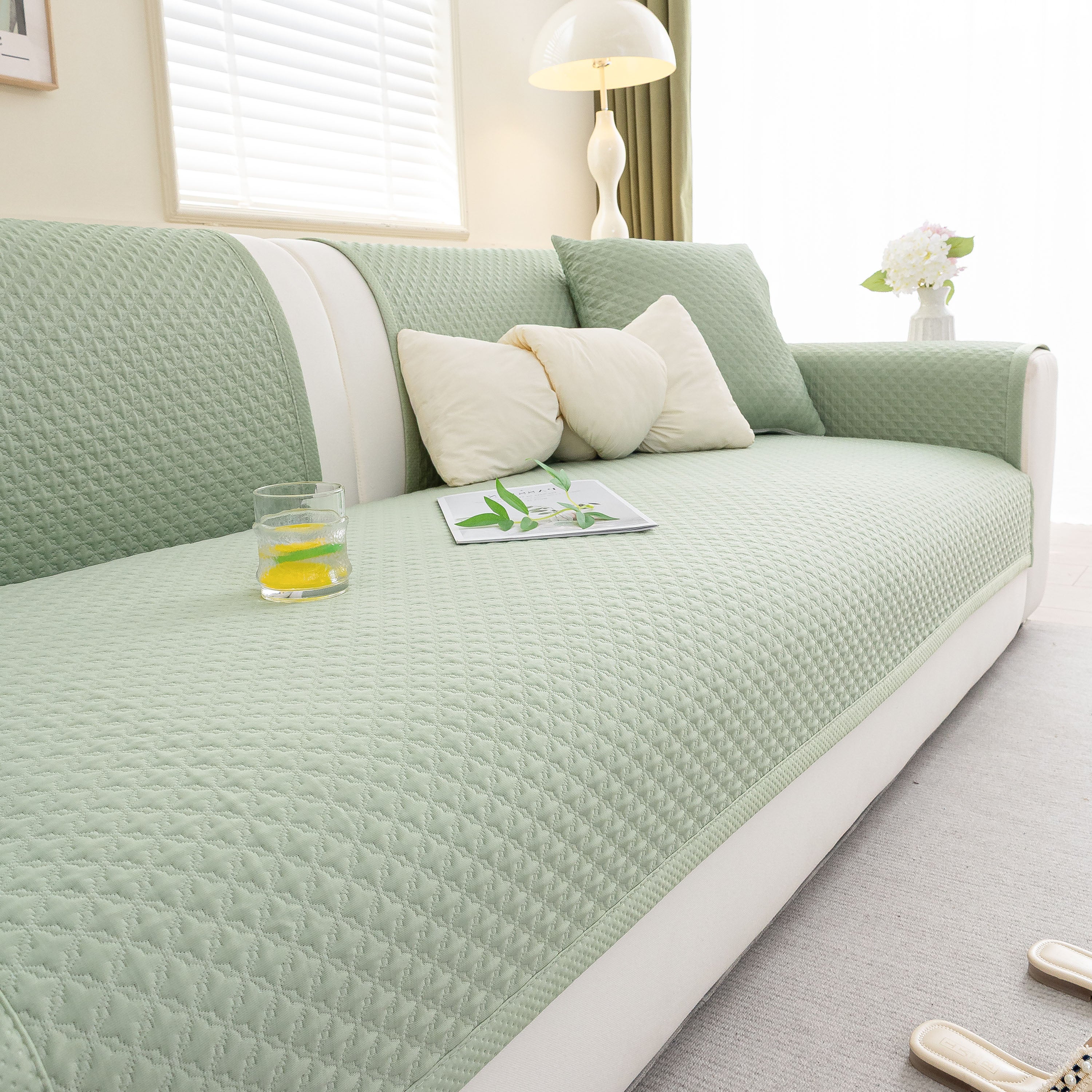 Non-Slip Diamond Quilted Sofa Cover, Separate Pieces Sectional Couch Protector