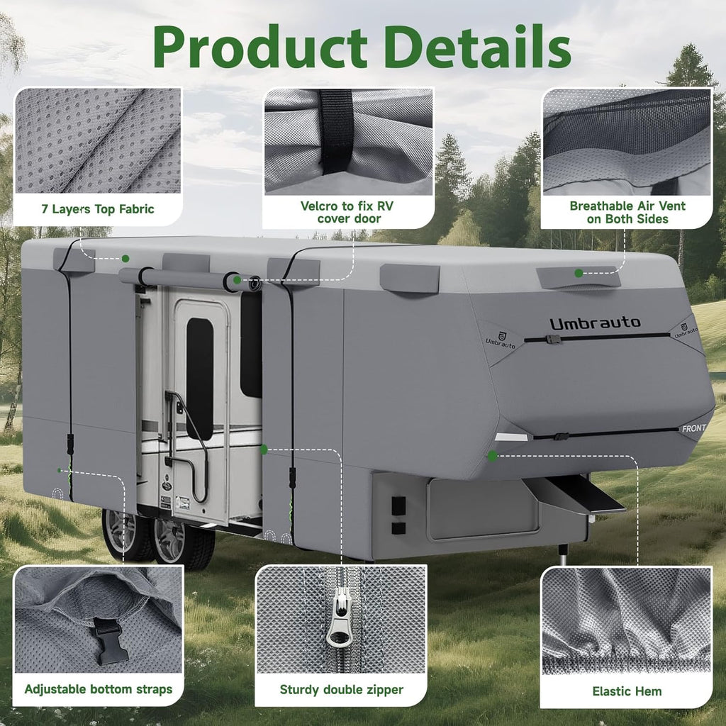 Umbrauto 5th Wheel RV Cover Upgraded 7 Layers Top Anti-UV Waterproof Breathable Camper Covers