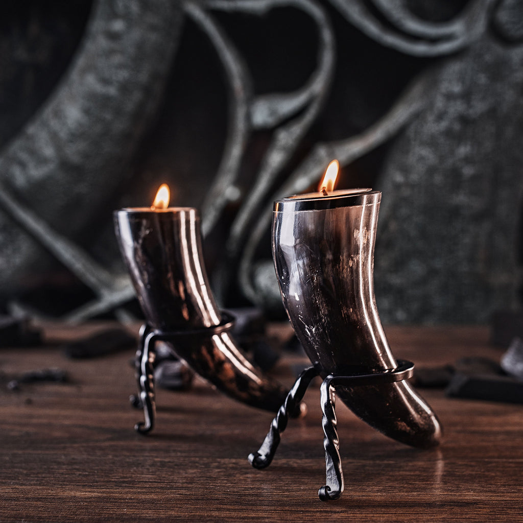 Viking Candle Holders – Ox Horn Tealight Set of 2