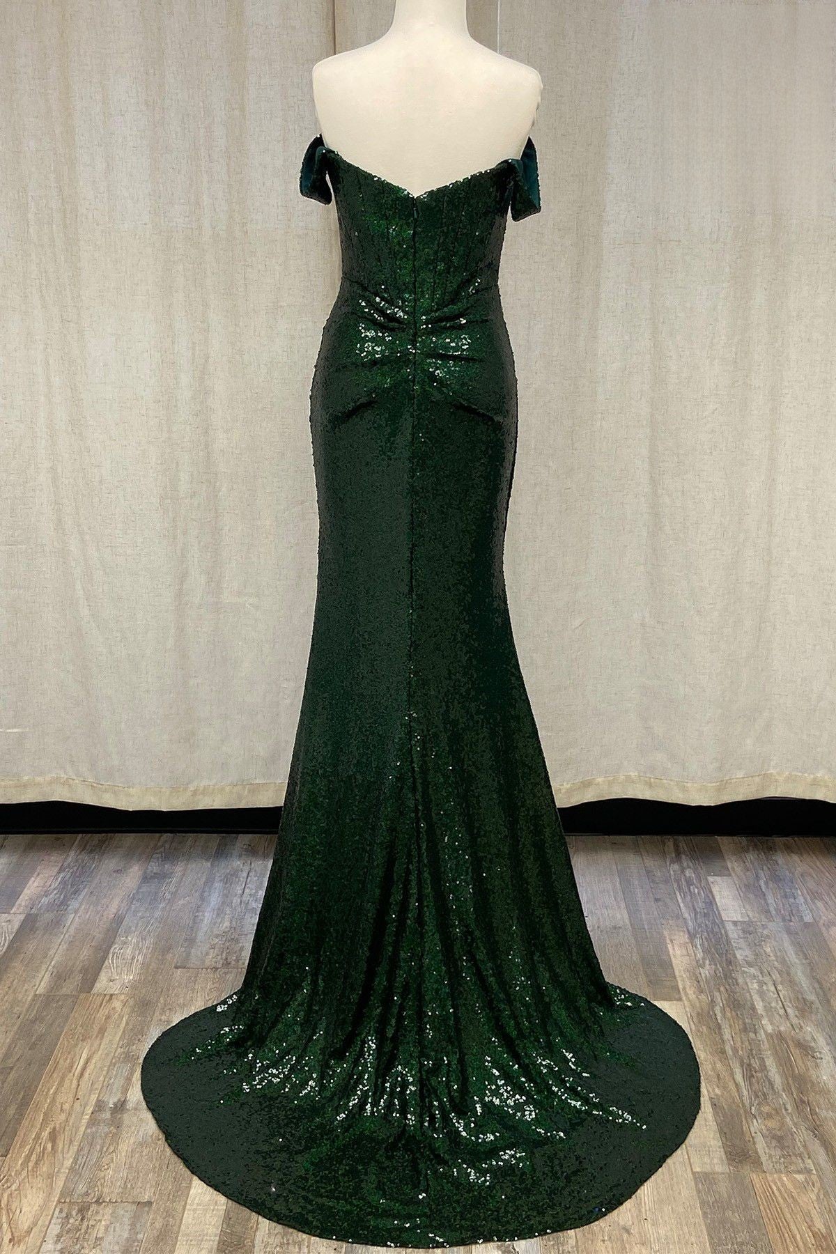 Off The Shoulder Sequins Embellished Evening Dress w/ Straight Across Neckline NXR1203