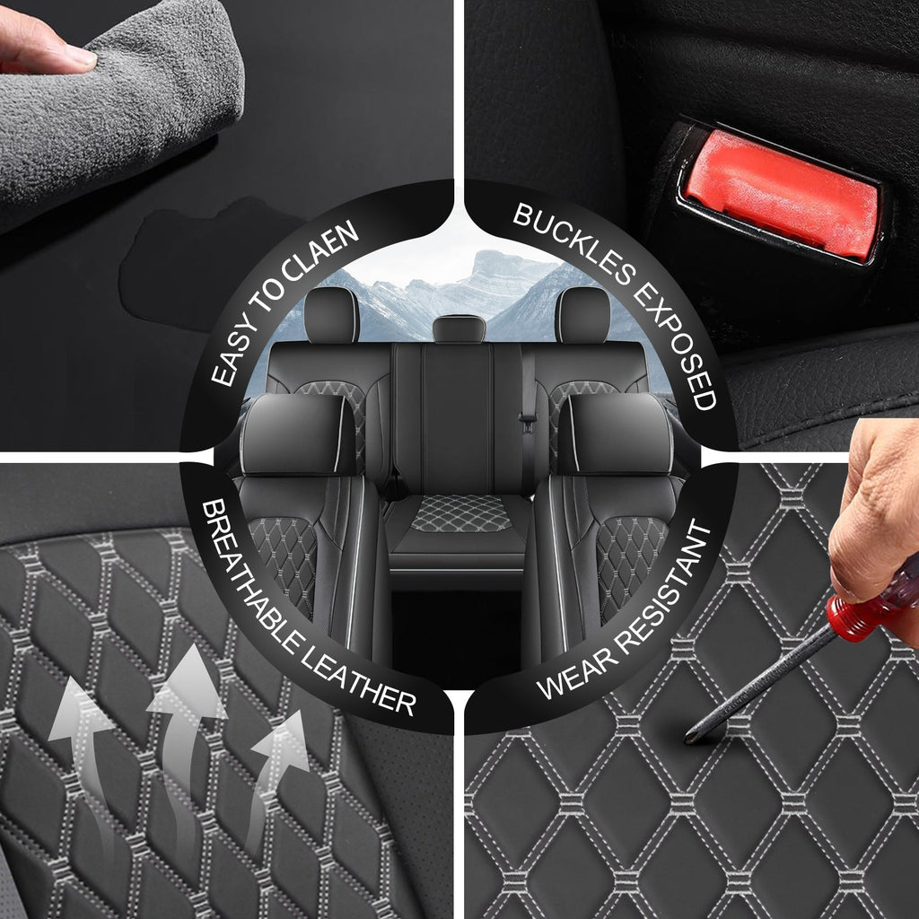 Umbrauto Seat Cover for Chevy Silverado/GMC Sierra 1500 2007-2013&2019-2026,3D Laser-Scan Custom Fit 2500/3500HD 2020-2026 Crew/Double Cab, Nappa Leather, Waterproof, Full Coverage, Airbag Compatible,Gray