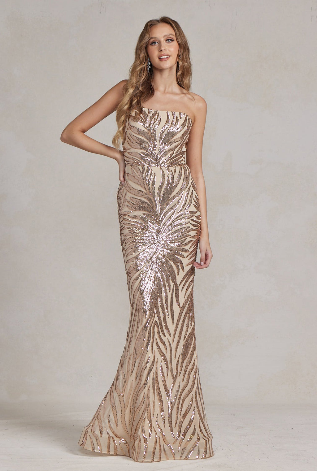 Intricate Sequins Embellished One Shoulder Stunning Dress w/ Mermaid Cut NXR1204