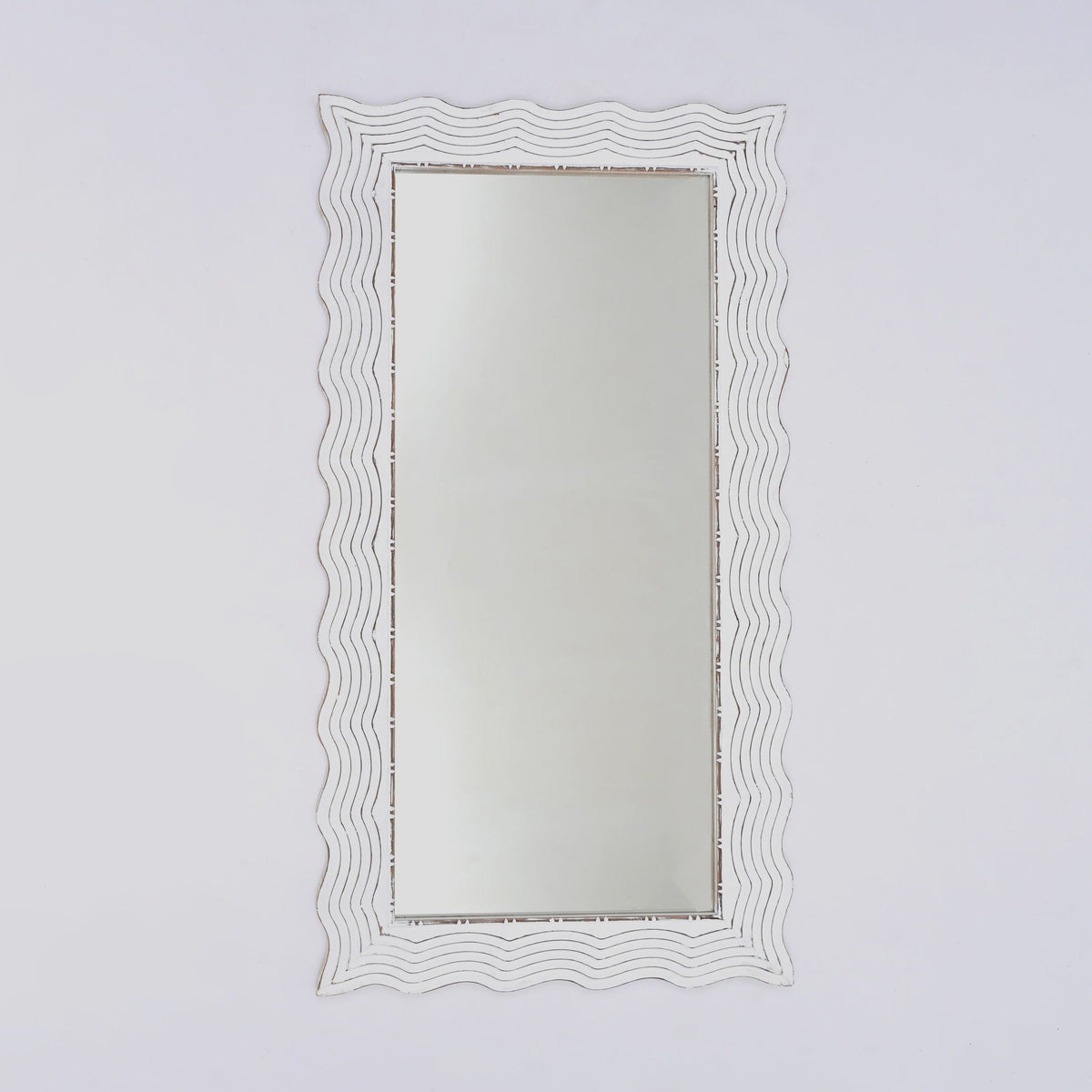 Handcarved Wave Design Rectangle Mirror Accent Enhancing Space - Antique White