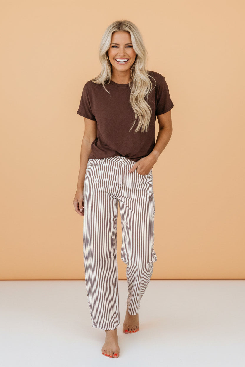 Stripe Denim High Waist Barrel Leg Jeans