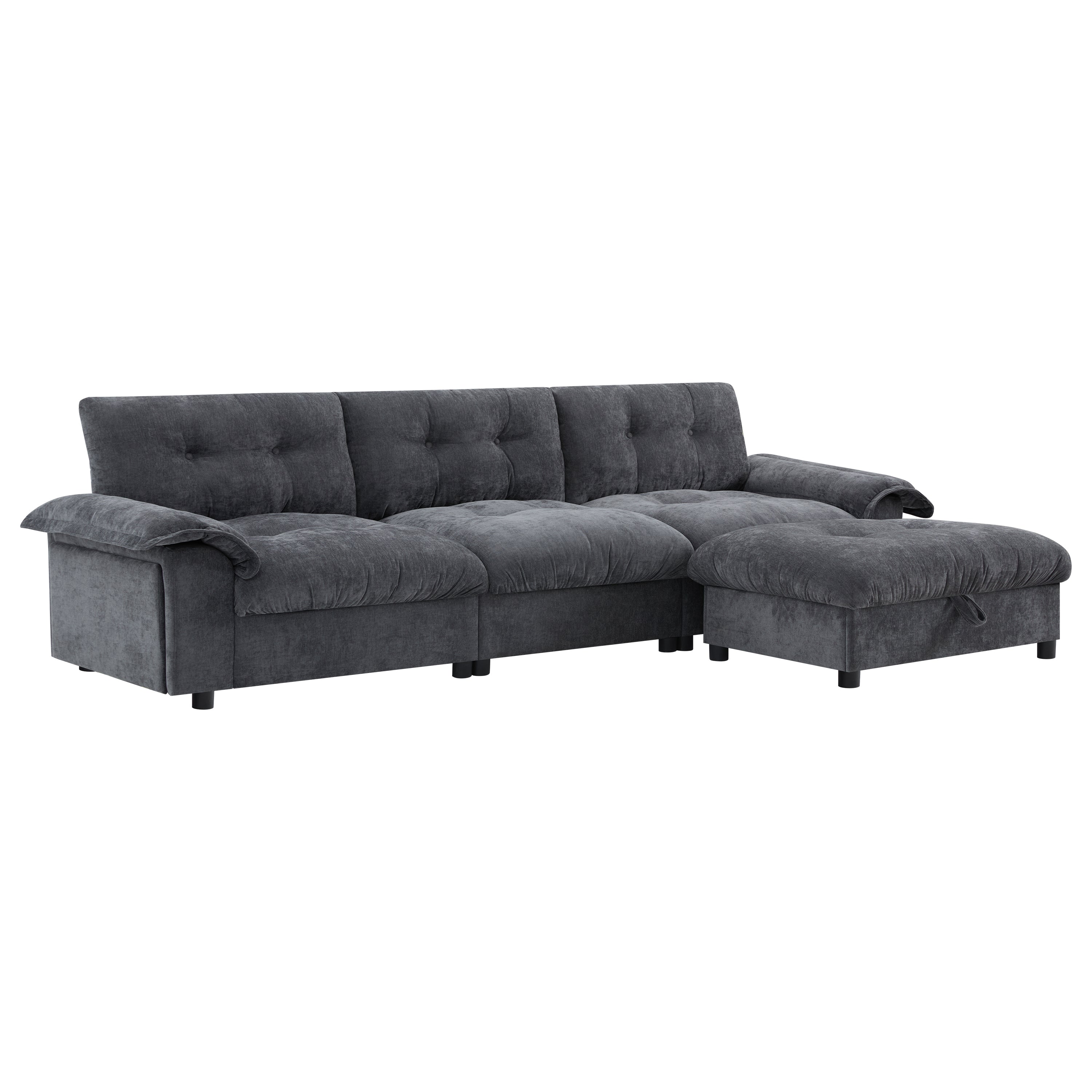 [VIDEO]104*60' Sectional Sofa, L-Shape with Multifunctional Armrest, Dual-Port Charging, Cup Holder, Side Storage Pockets, Movable Storage Ottoman, Unique Tufted Design, Soft Cushion, Chenille,3colors