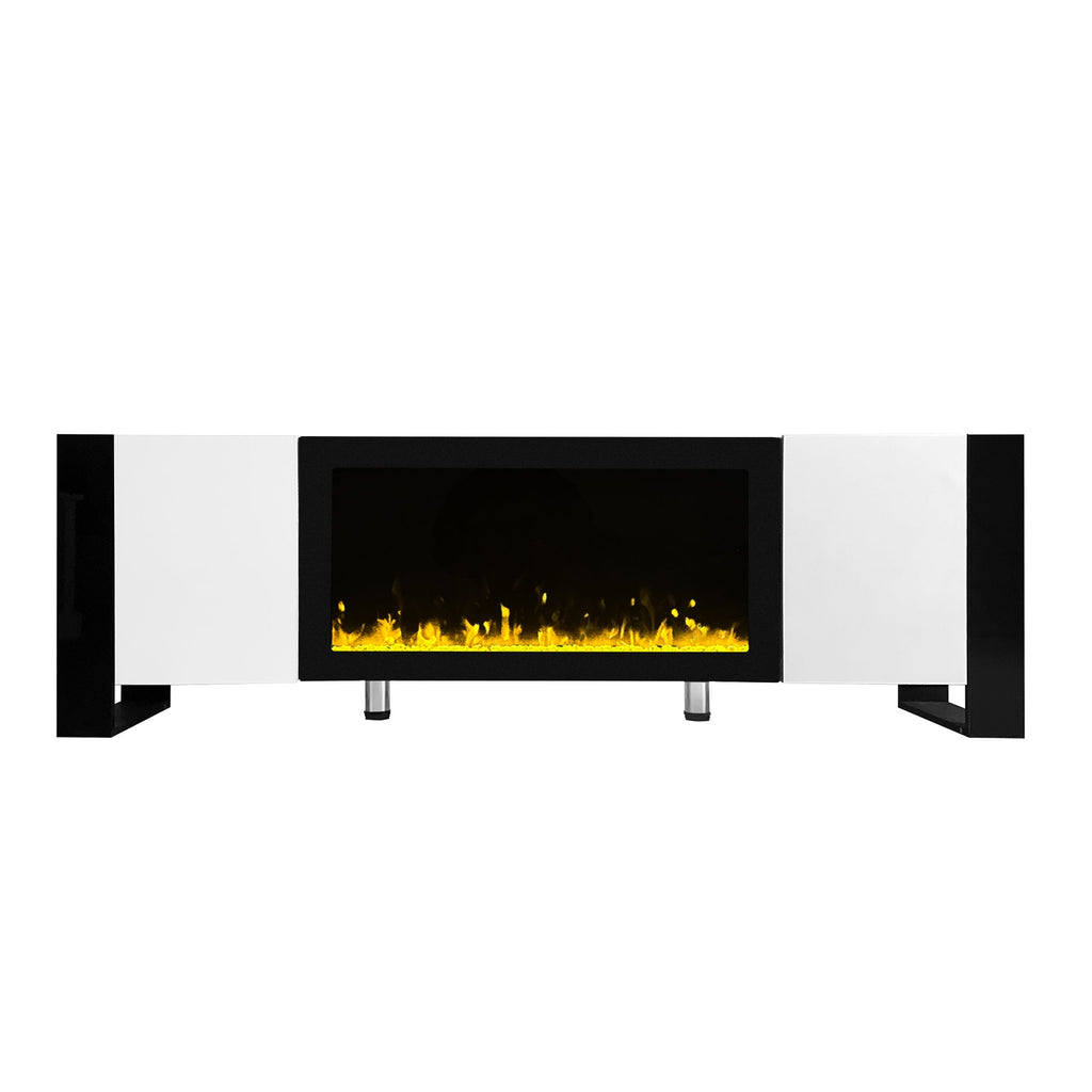 ON-TREND Modern TV Stand with 34.2' Non-heating Electric Fireplace, High Gloss Entertainment Center with 2 Cabinets, Media Console for TVs up to 78', White