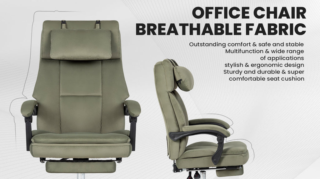 Office Chair, Big and Tall Executive Office Chair with Footrest & Removable Headrest, High Back Ergonomic Computer Desk Chair Work Chair With Comfortable Frosted Velvet (Green)